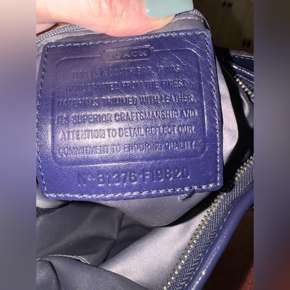 Coach Blue leather trim and silver canvas bag like new - Picture 8 of 8